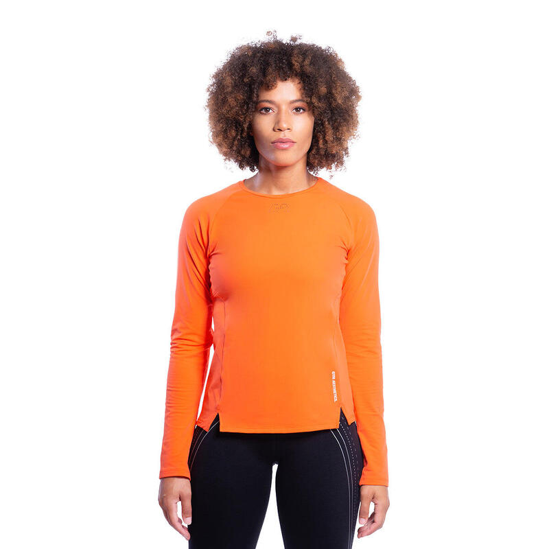 Women Plain Long Sleeve Gym Running Sports T Shirt Tee - Orange