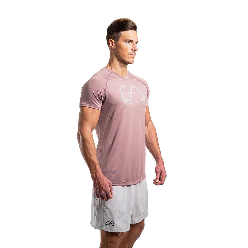 Men Print 6in1 Tight-Fit Gym Running Sports T Shirt Fitness Tee - PINK
