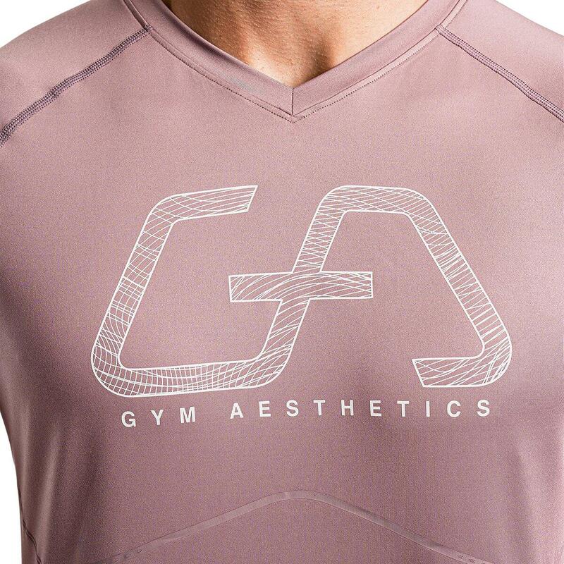 男裝印刷6in1修身跑步健身短袖運動T恤上衣 - 粉紅色