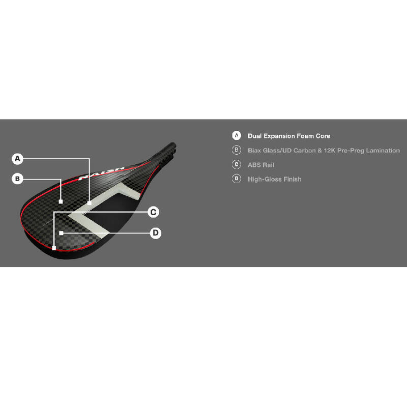 S27 Carbon Elite 85 全碳纖一段式直立板比賽用槳, 黑色紅色 (連槳葉套)