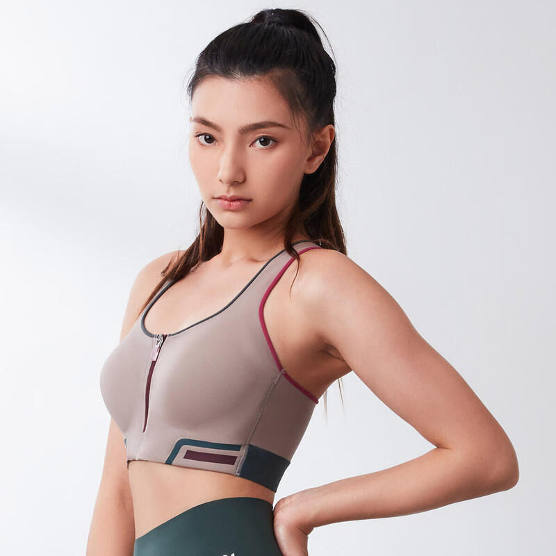 Sports Max UV Protection Zero Bounce High-Impact Zip-Front Sports Bra - Taupe