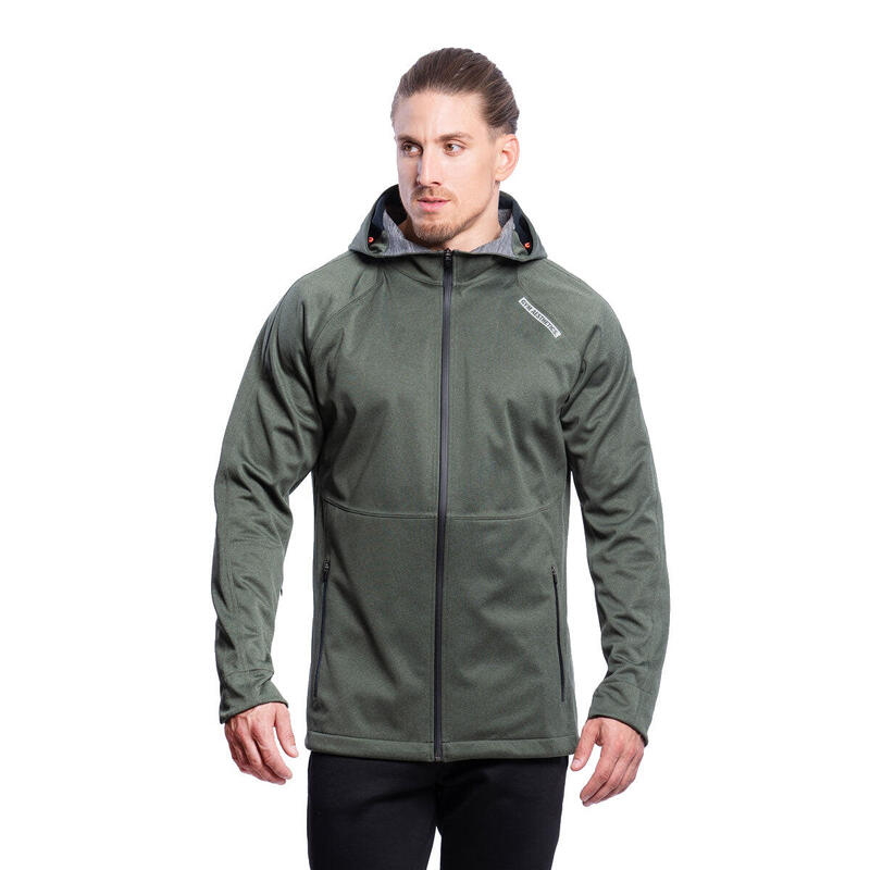Men Waterproof Pocket Sports Softshell Windbreaker Jacket with Hood - Olive