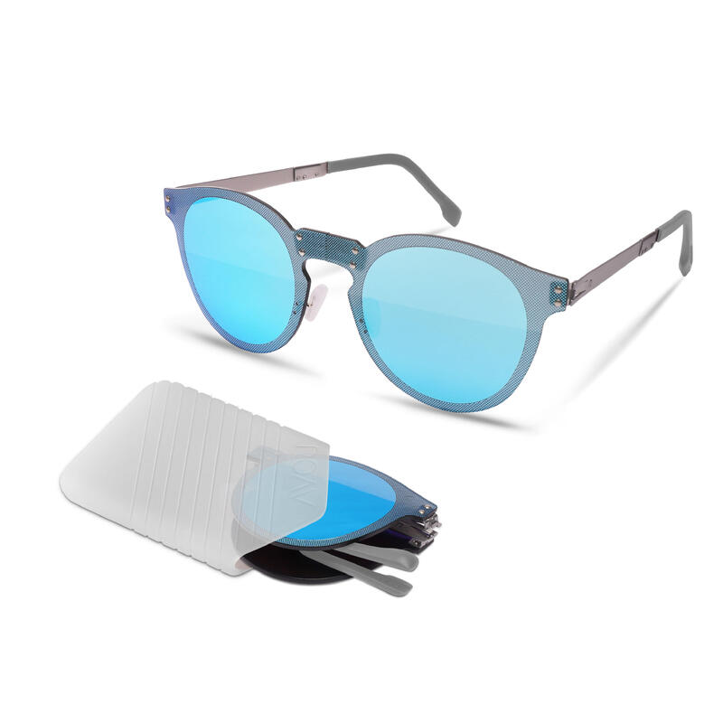 CLOUD O001系列成人中性摺疊式太陽眼鏡 - 銀框/藍鏡