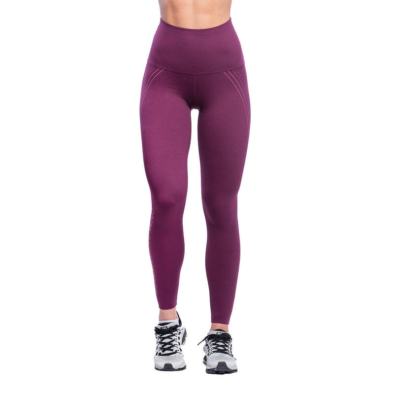 女裝純色高腰瑜珈褲透氣網底緊身褲 - 紫色