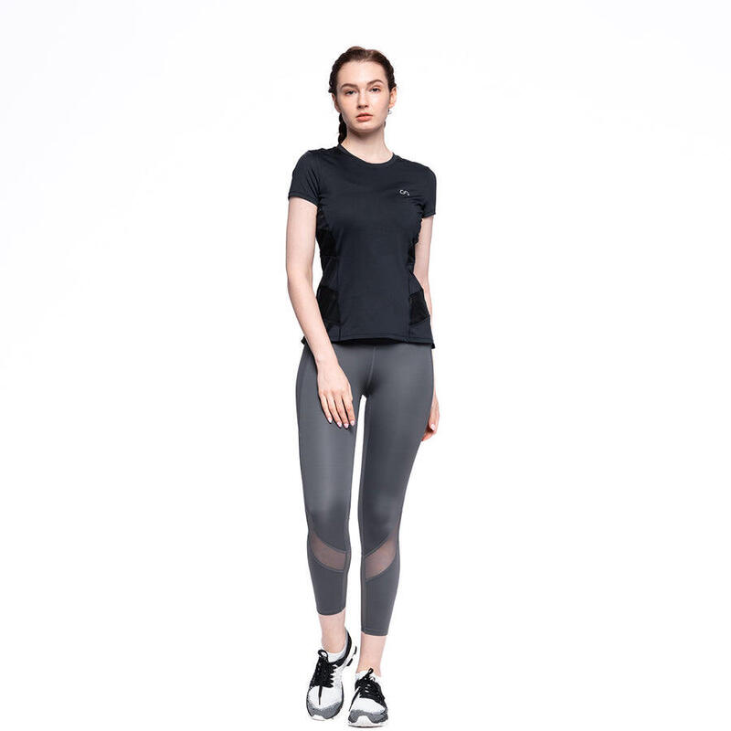 Women Mesh Breathable Yoga Gym Running Sports T Shirt Fitness Tee - BLACK