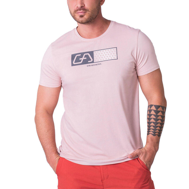Men Printed Loose-Fit Gym Running Sports T Shirt Fitness Tee - PINK