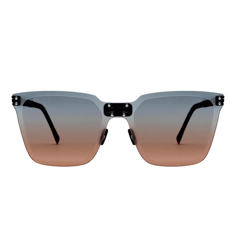 PAPER O004 Adult Unisex Folding Sunglasses - Brush Silver / Blue Gradient Orange