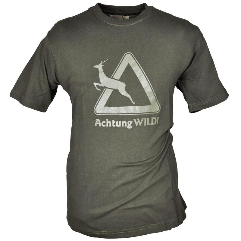 Hubertus Jagd-T-Shirt Herren mit Motiv "Achtung Wild!" Jagdbekleidung oliv grün