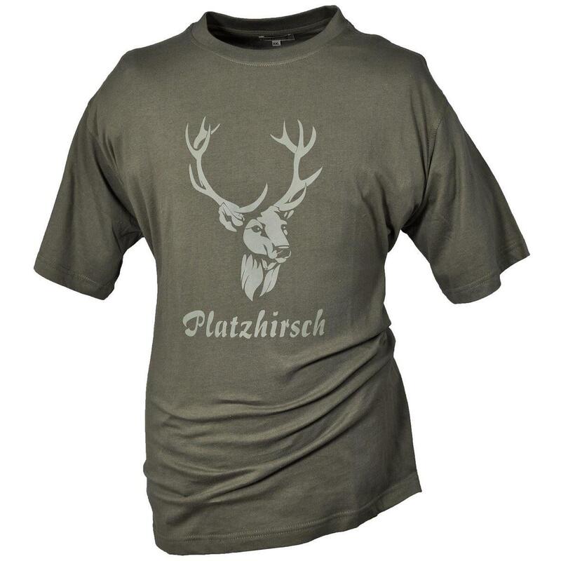 Hubertus Jagd-T-Shirt Herren mit Motiv "Platzhirsch" Jagdbekleidung oliv grün
