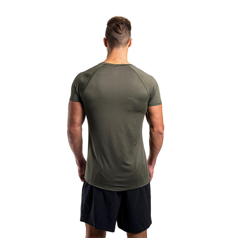 Men Print 6in1 Tight-Fit Gym Running Sports T Shirt Fitness Tee - OLIVE