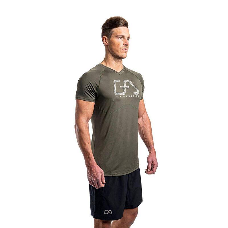 Men Print 6in1 Tight-Fit Gym Running Sports T Shirt Fitness Tee - OLIVE
