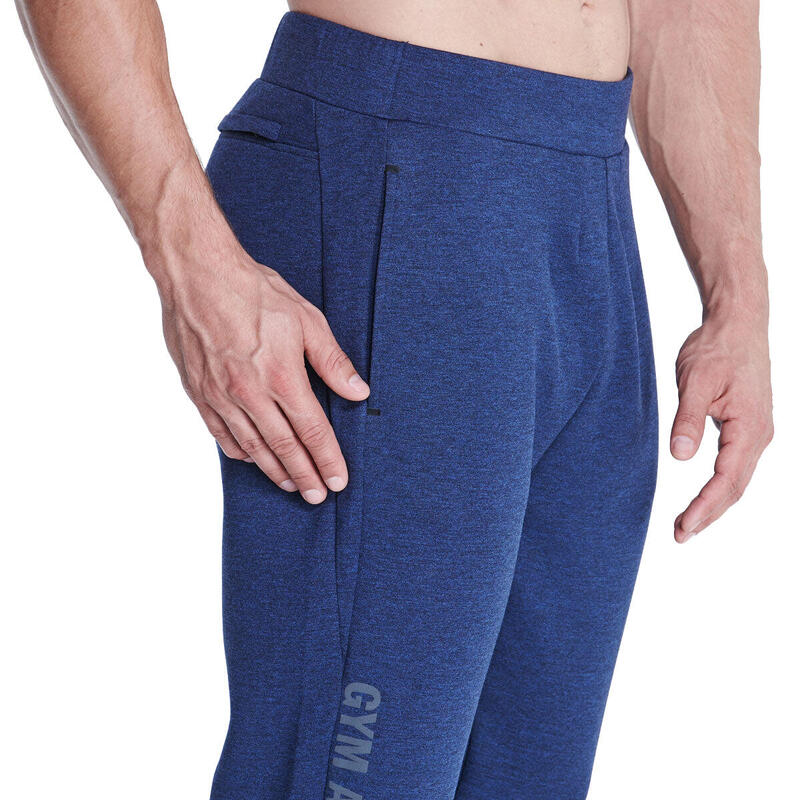 Men Sideband Waterproof Long Sweatpants with Zipper - Navy blue