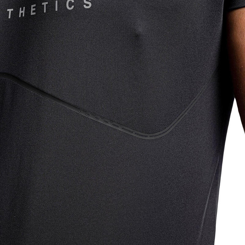 男裝印刷6in1修身跑步健身短袖運動T恤上衣 - 黑色