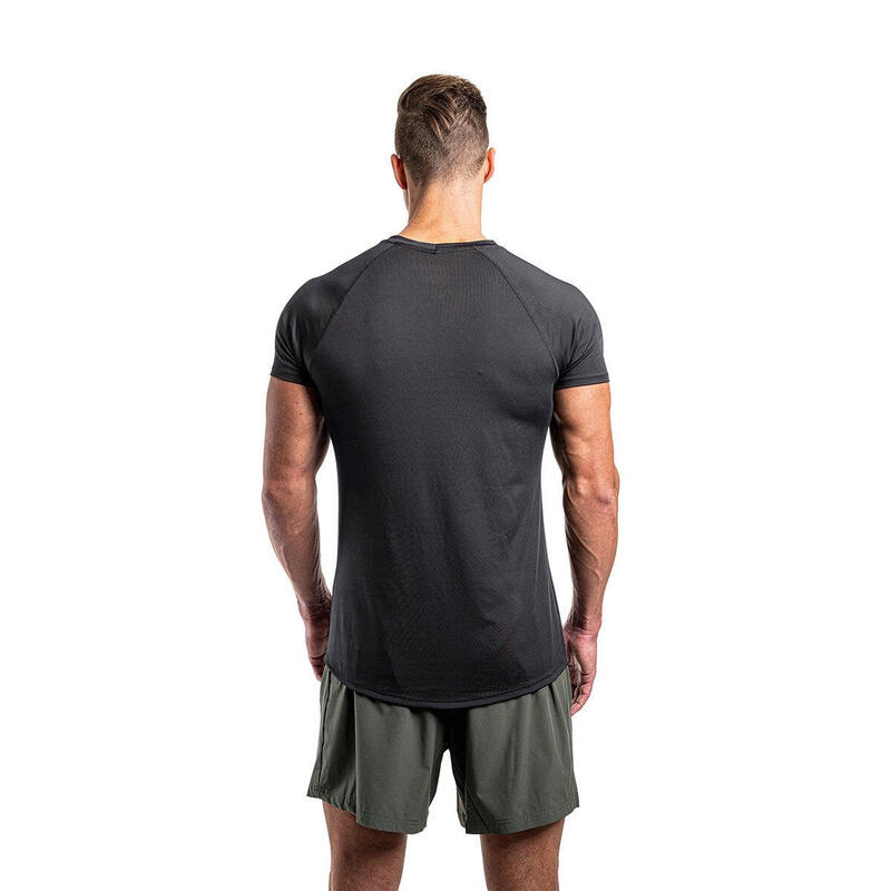 Men Print 6in1 Tight-Fit Gym Running Sports T Shirt Fitness Tee - BLACK