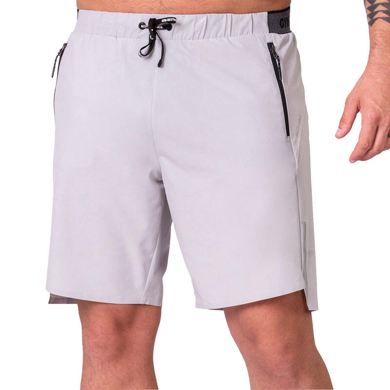 男裝多功能防臭速乾透氣9吋跑步運動短褲 - 白色