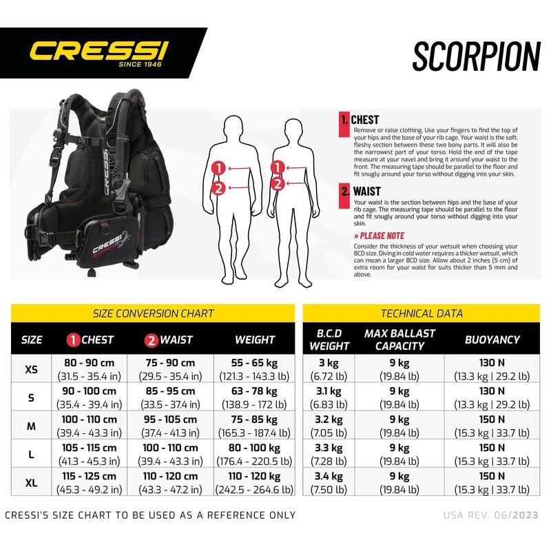 Scorpion B.C.D. Anatomical back inflation Diving BCD - Black