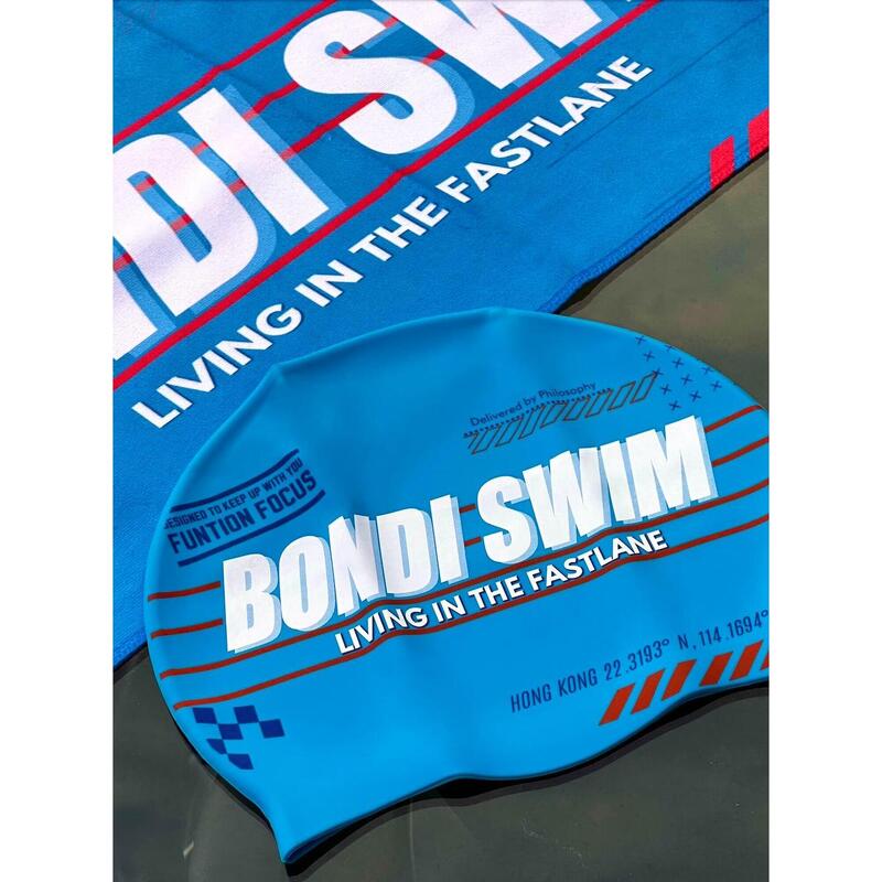 "Bondi 藍色" 中性印花矽膠泳帽 - 藍色