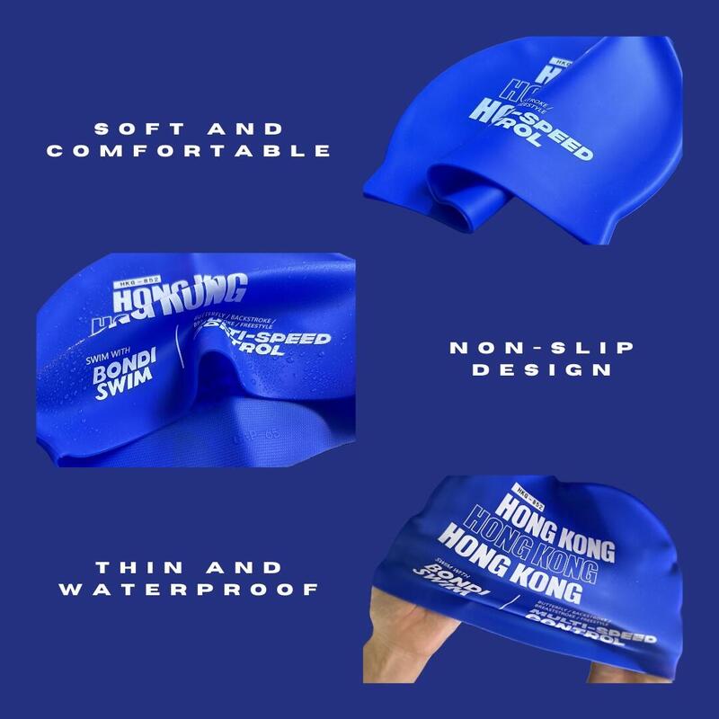 "Bondi 藍色" 中性印花矽膠泳帽 - 藍色