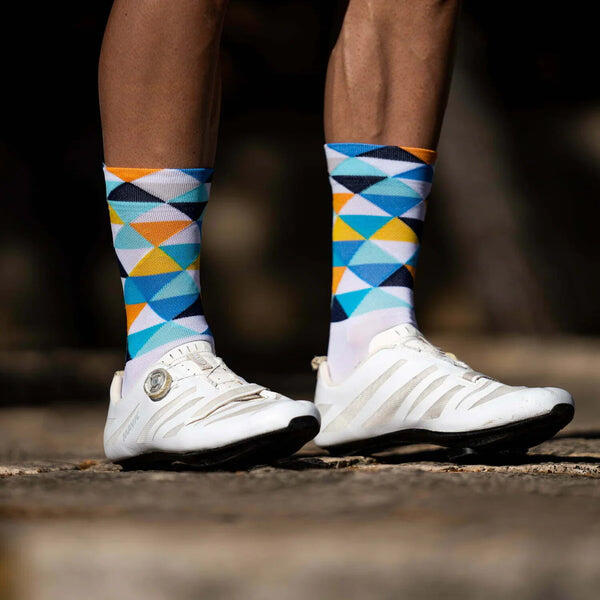 Coll De Rates Blue Adult Unisex Cycling Socks - White/Blue/Multi