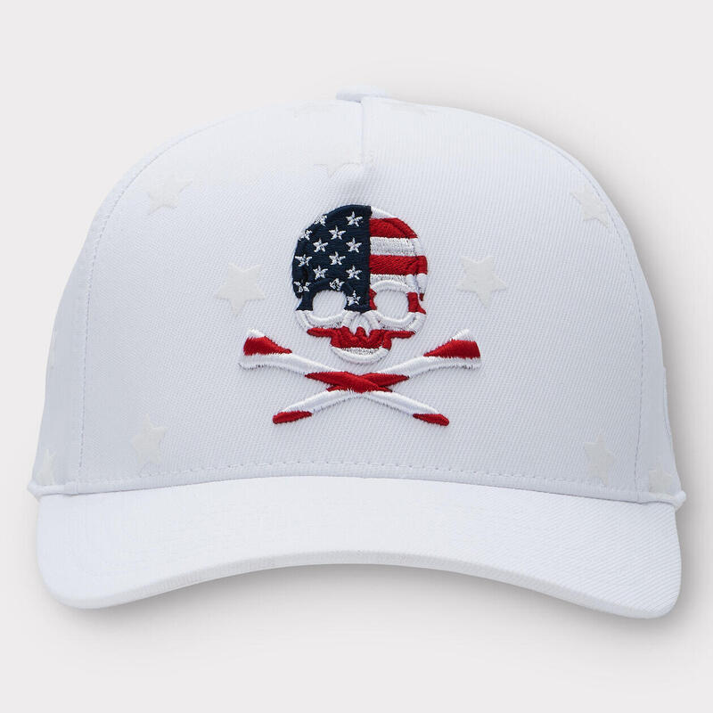 USA 骷髏骨可調整式高爾夫球帽 - 白色