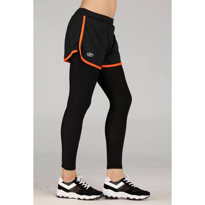 Women Quick Dry Running Shorts w/ Legging - Orange/Black