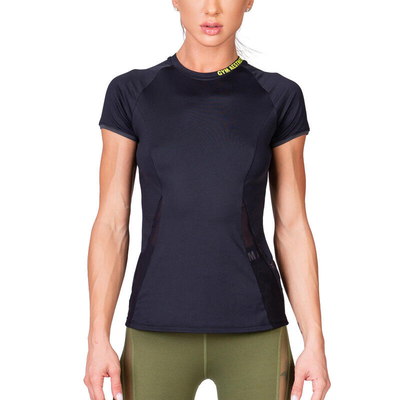 Women Mesh Dri-Fit Yoga Gym Running Sports T Shirt Fitness Tee - BLACK