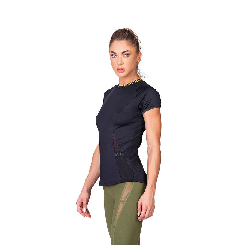 Women Mesh Dri-Fit Yoga Gym Running Sports T Shirt Fitness Tee - BLACK