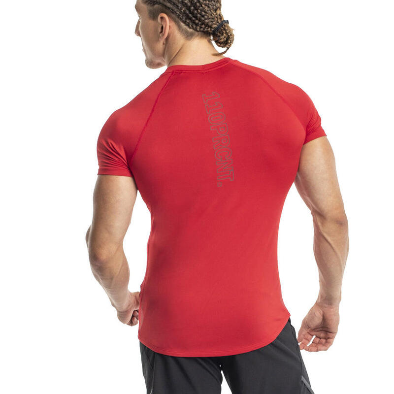 男裝彈性修身跑步健身短袖運動T恤上衣 - 紅色