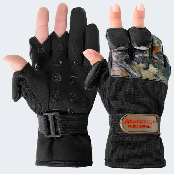 Guanti pesca 'wizard' | Neoprene | Punta delle dita pieghevole | Nero/Campuflage 4/5