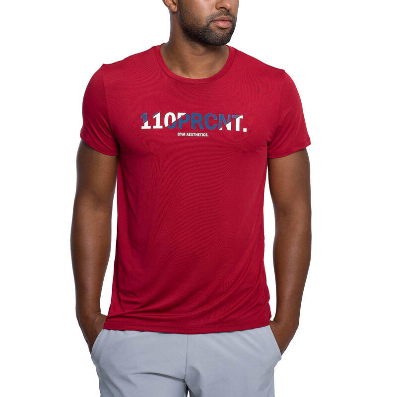 男裝110PRCNT修身速乾跑步健身短袖運動T恤上衣 - 紅色