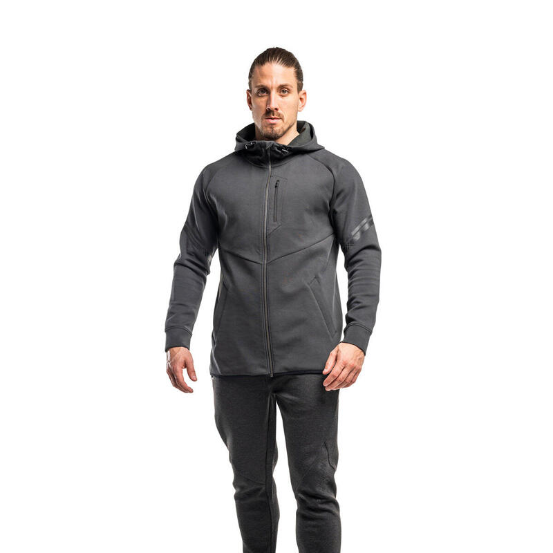 Men ArmPrint Lightweight Sports Softshell Windbreaker Jacket with Hood - Grey