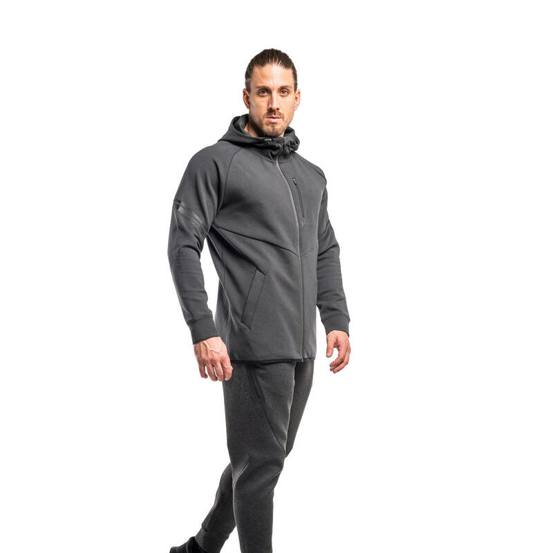 Men ArmPrint Lightweight Sports Softshell Windbreaker Jacket with Hood - Grey