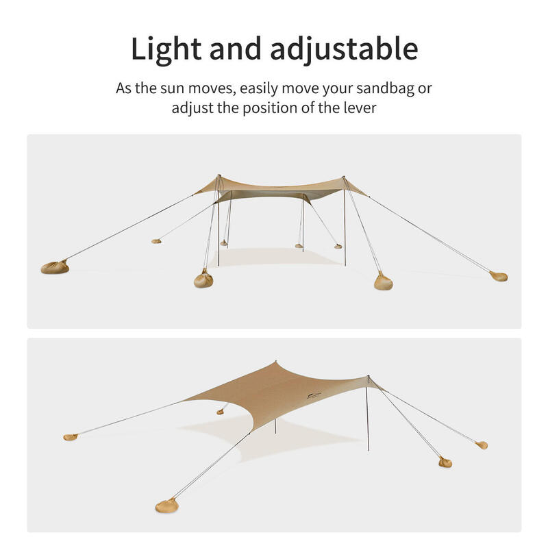 防紫外光露營用沙灘天幕 (附桿及沙袋) - 卡其色