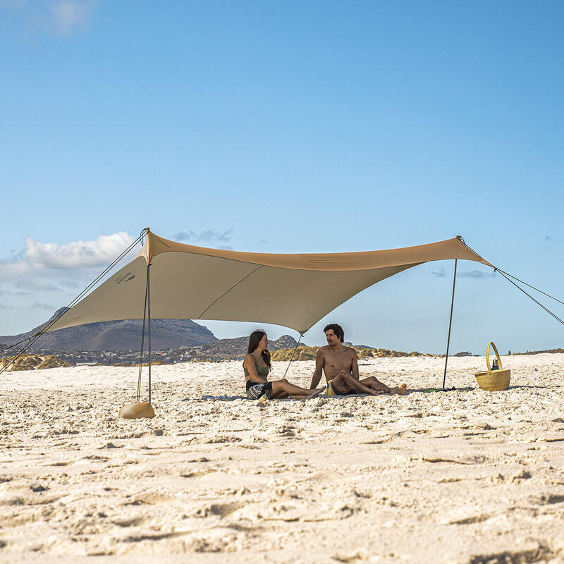 Anti-UV Camping Beach Tarp (with poles and sandbags) - Khaki