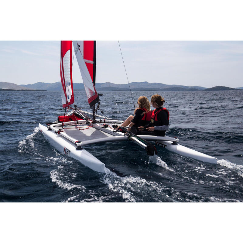 XCAT SAIL Sailing Catamaran Boat - White/Red/Black