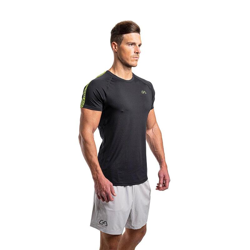 男裝6in1修身彈性跑步健身短袖運動T恤上衣 - 黑色