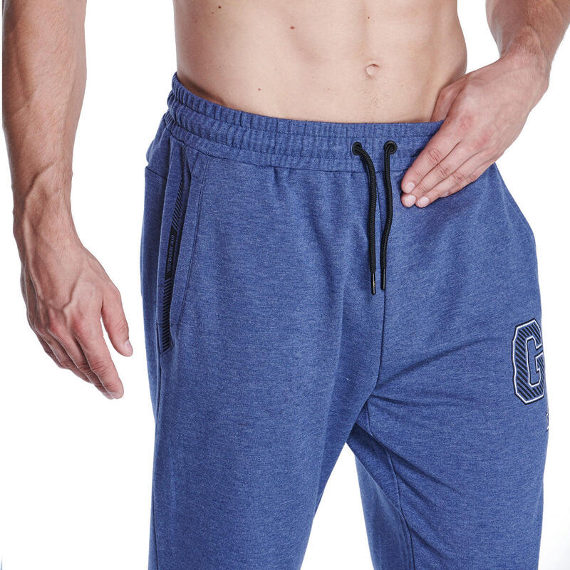 Men GA Logo Coldproof Long Cotton Pants with Zipper - BLUE