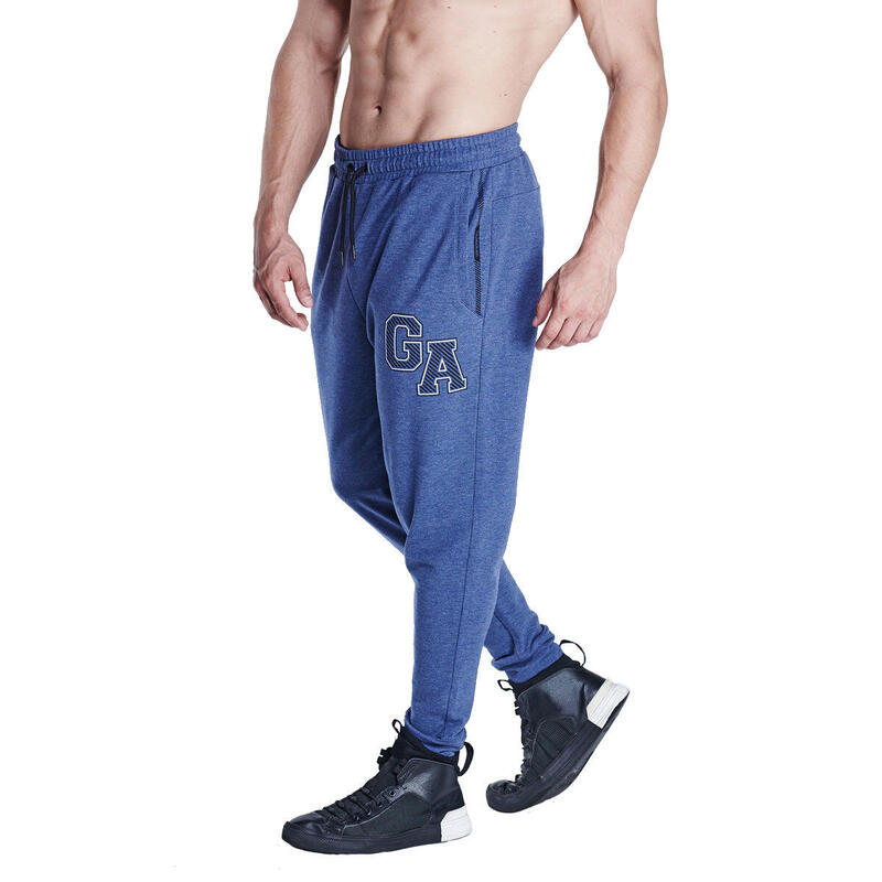Men GA Logo Coldproof Long Cotton Pants with Zipper - BLUE