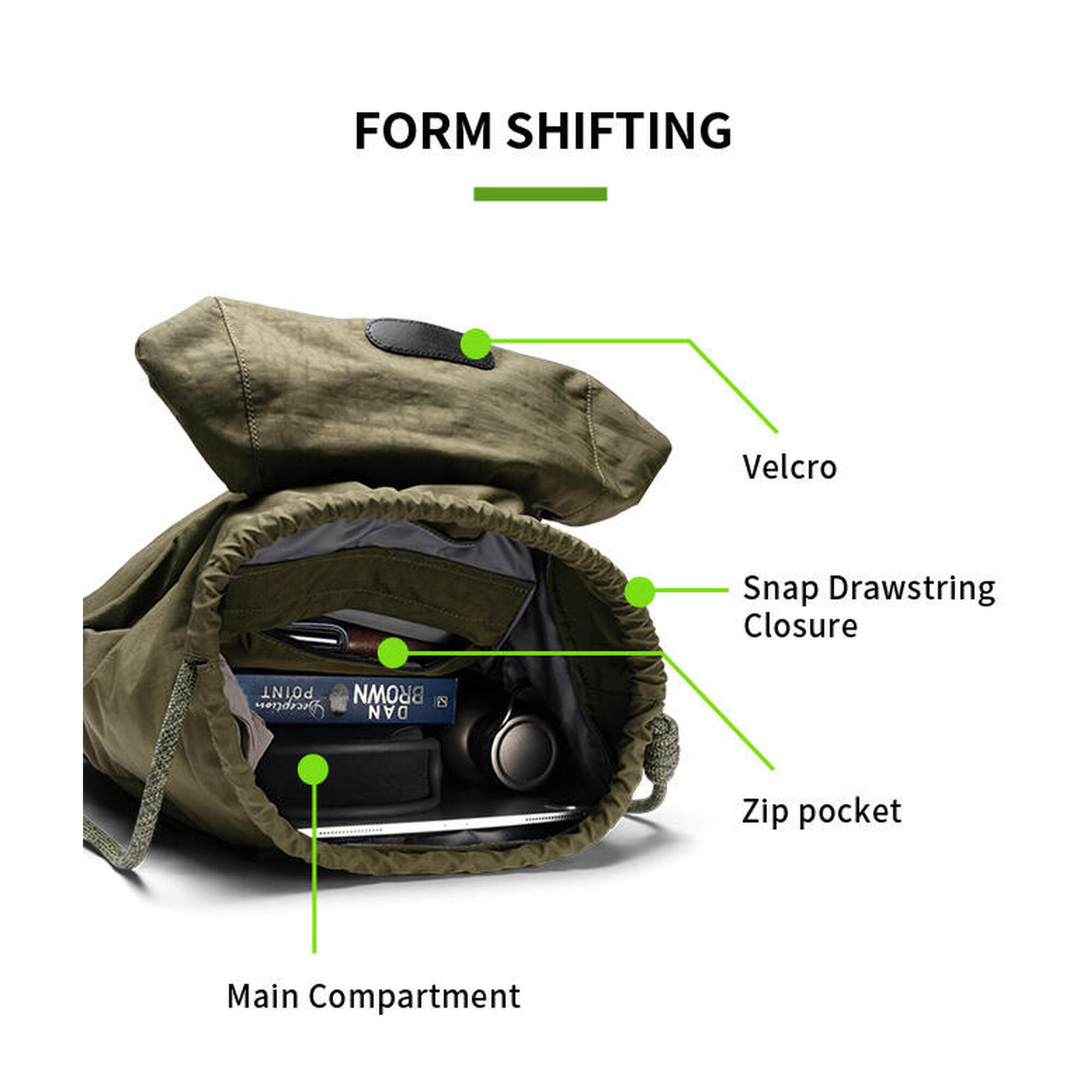 VIA Variable outdoor backpack 9L-28L - Olive Green