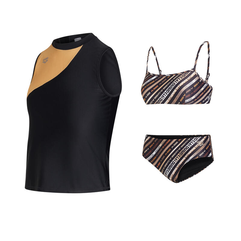 DIAGONAL 3.0 LADIES SPORTY BRA TOP WITH VEST COVER UP - BLACK