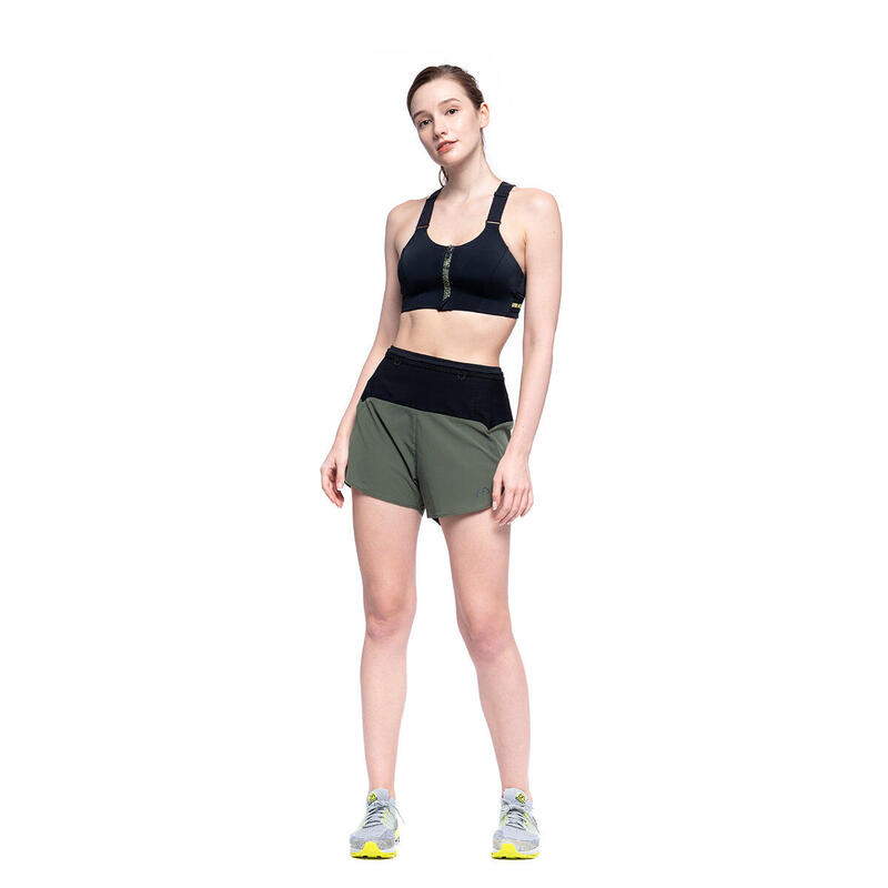 Women 2in1 Multi-Pocket 3" Functional Gym Sports Running Shorts - OLIVE GREEN