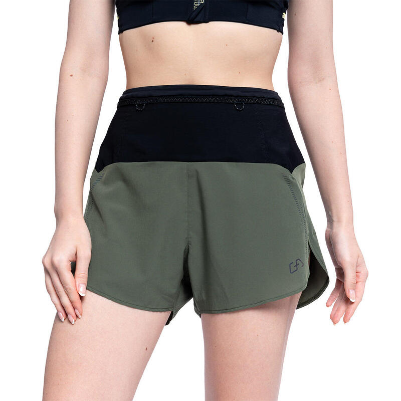 Women 2in1 Multi-Pocket 3" Functional Gym Sports Running Shorts - OLIVE GREEN