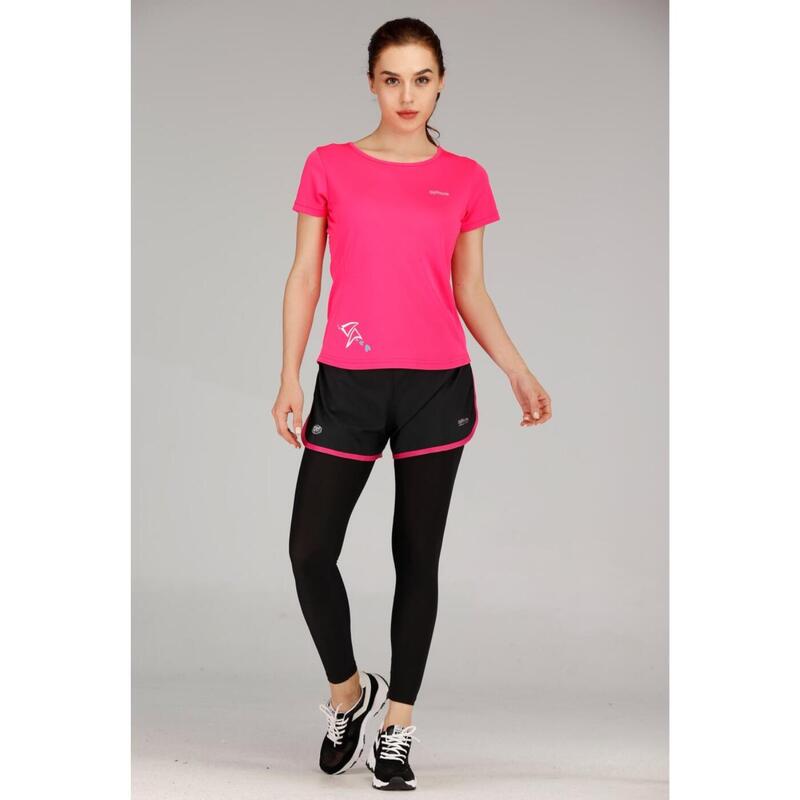 女裝快乾跑步運動短褲連緊身長褲 - 粉紅色 / 黑色