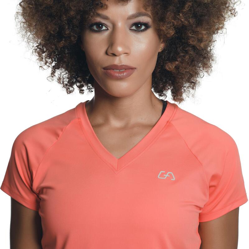 Women Plain V Neck Dri-Fit Yoga Gym Running Sports T Shirt Fitness Tee - Coral