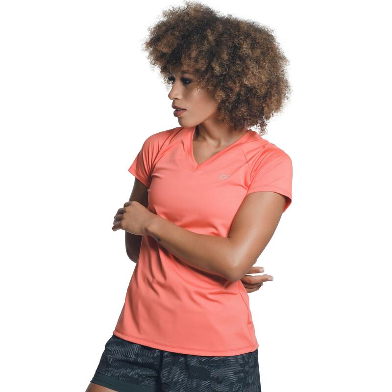 Women Plain V Neck Dri-Fit Yoga Gym Running Sports T Shirt Fitness Tee - Coral