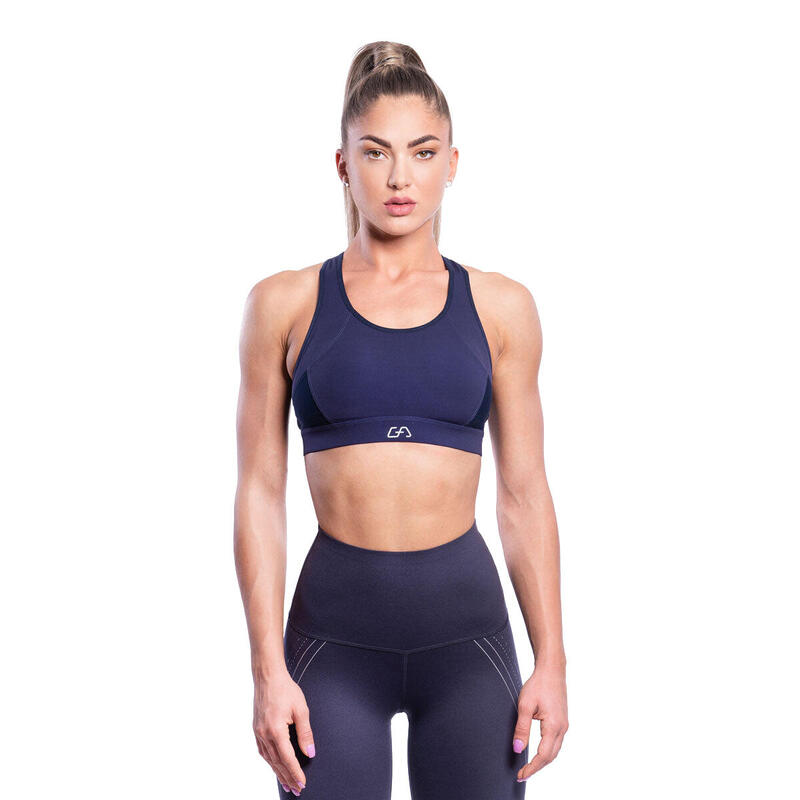 Women HookBack High impact Supportive Yoga Running Sports Bra - Navy blue