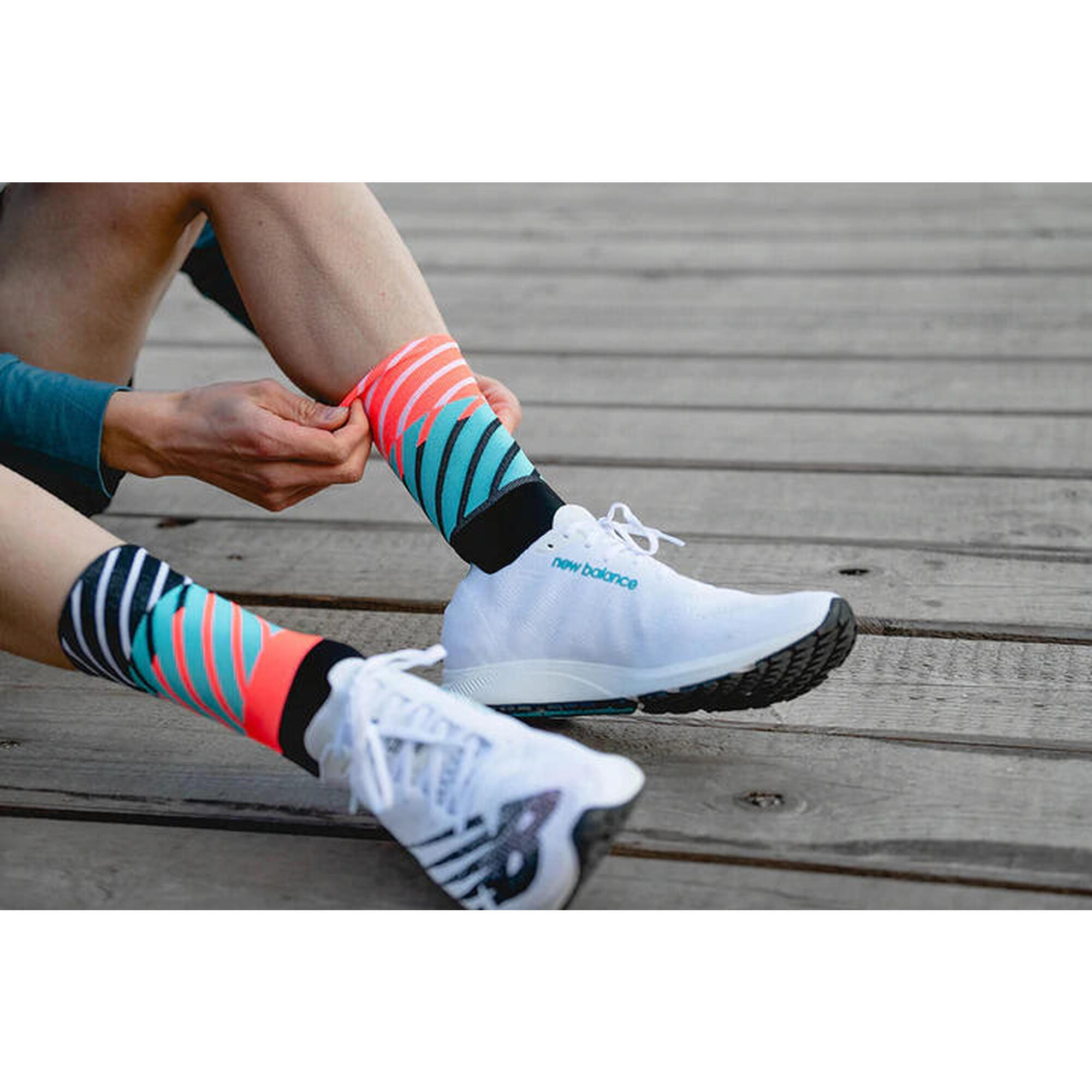 Ultra-light Breathable High-Cut Running Socks - Black/Blue/Red