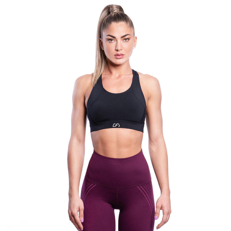 Women HookBack High impact Supportive Yoga Running Sports Bra - BLACK