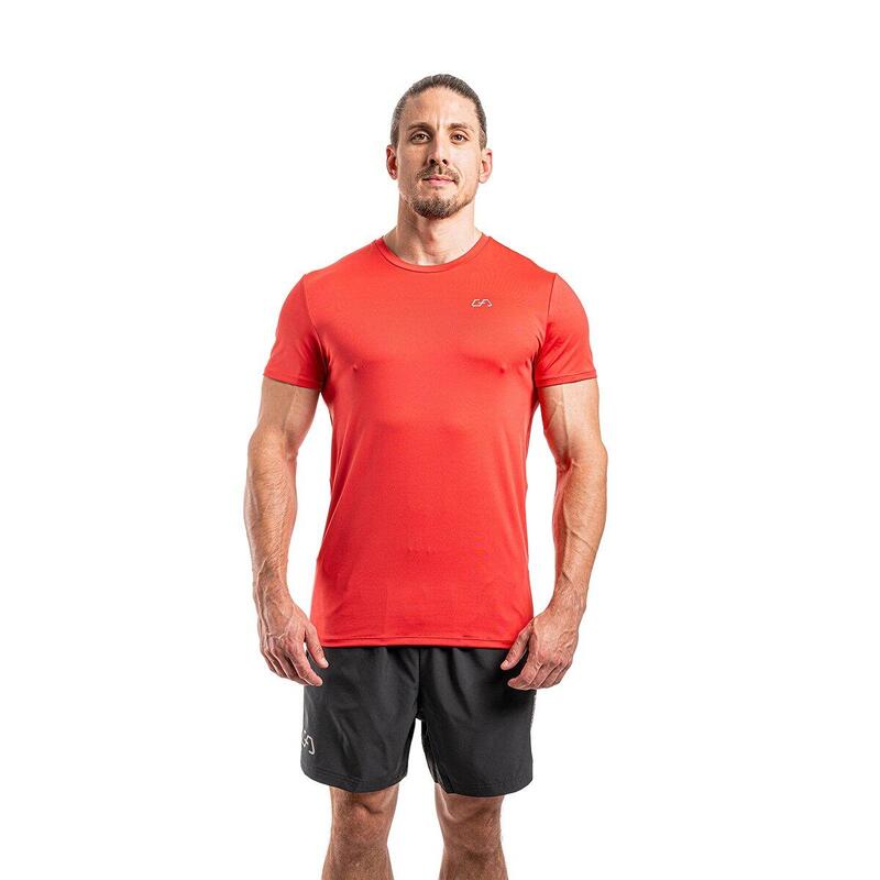 男裝純色6in1修身跑步健身短袖運動T恤上衣 - 珊瑚紅色