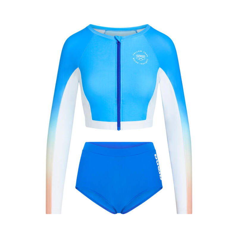 PASTEL POP 2.0 LADIES LS ZIP UP SUN PROTECTION TOP WITH HIGH WAIST BRIEF - BLUE